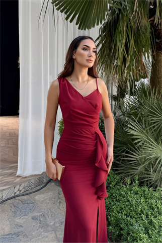 Askı Detay Ön Fırfır Yırtmaçlı Abiye 0201