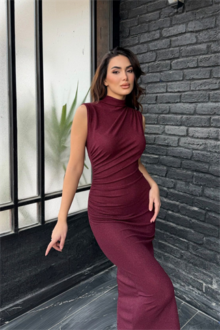 Asu Simli Kumaş Kolsuz Midi Elbise 3648