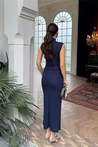 Asu Simli Kumaş Kolsuz Midi Elbise 3648