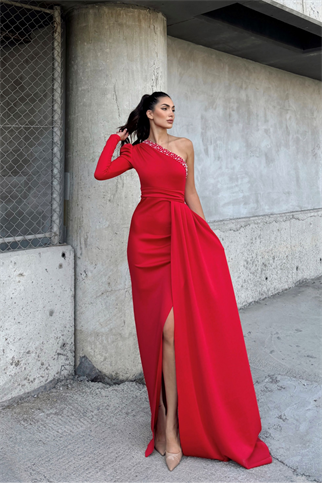 Ava Tek Omuz Tasarım Abiye 582743 KIRMIZI