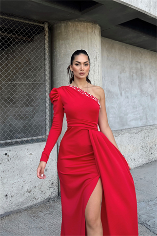 Ava Tek Omuz Tasarım Abiye 582743 KIRMIZI