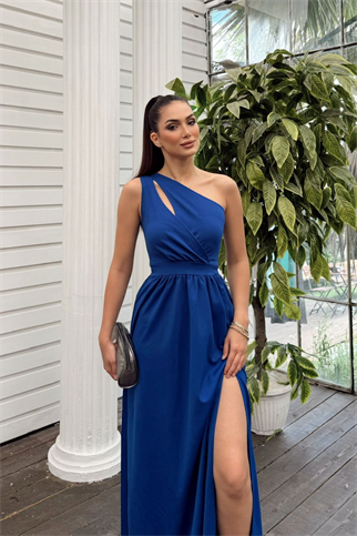 Avril Tek Omuz Yırtmaçlı Abiye 582160 SAKS MAVİSİ B3X R