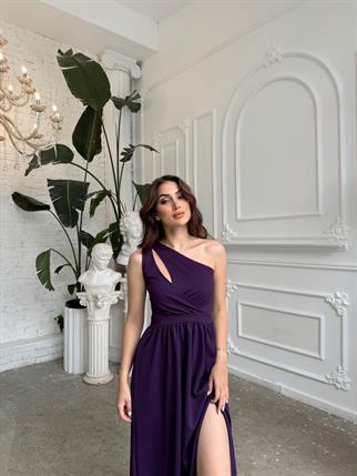 Avril Tek Omuz Yırtmaçlı Abiye 582160 MOR B3X R