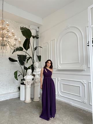 Avril Tek Omuz Yırtmaçlı Abiye 582160 MOR B3X R