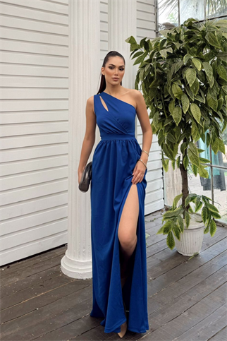 Avril Tek Omuz Yırtmaçlı Abiye 582160 SAKS MAVİSİ B3X R