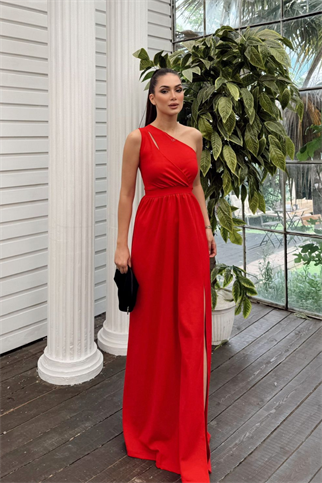 Avril Tek Omuz Yırtmaçlı Abiye 582160 KIRMIZI B3X R