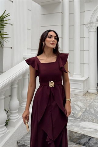 Aydilge Fırfırlı Kemer Detay Midi Elbise 2239