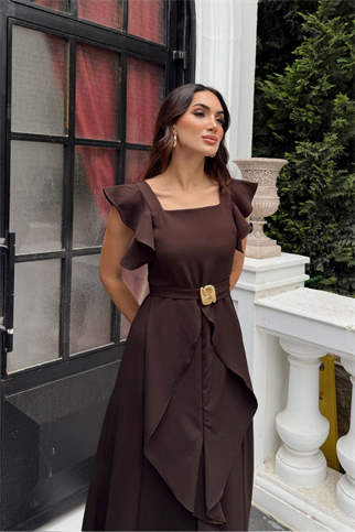 Aydilge Fırfırlı Kemer Detay Midi Elbise 2239
