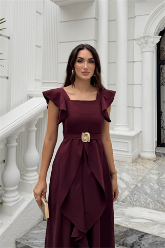 Aydilge Fırfırlı Kemer Detay Midi Elbise 2239