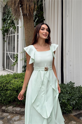 Aydilge Fırfırlı Kemer Detay Midi Elbise 2239