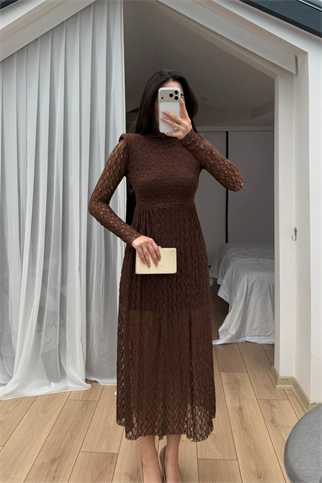 Aylin Güpür Detay Vatkalı Midi Elbise 4572