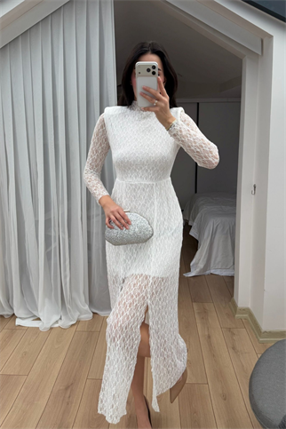 Aylin Güpür Detay Vatkalı Midi Elbise 4572