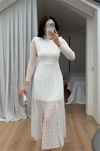 Aylin Güpür Detay Vatkalı Midi Elbise 4572
