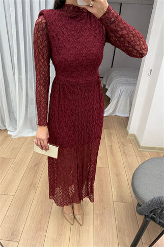 Aylin Güpür Detay Vatkalı Midi Elbise 4572