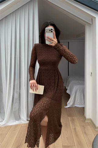 Aylin Güpür Detay Vatkalı Midi Elbise 4572