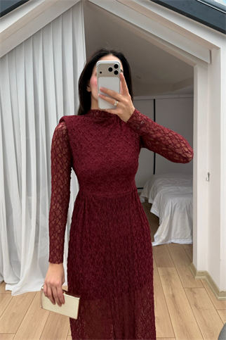 Aylin Güpür Detay Vatkalı Midi Elbise 4572
