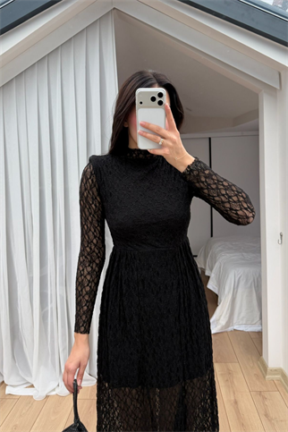 Aylin Güpür Detay Vatkalı Midi Elbise 4572