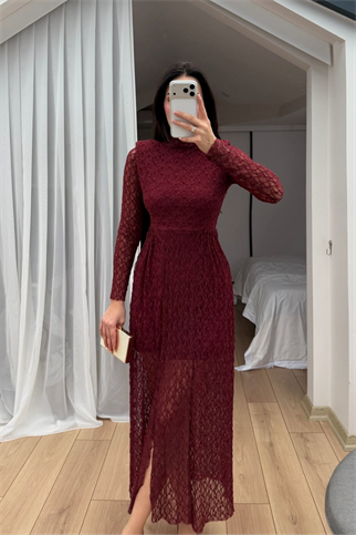 Aylin Güpür Detay Vatkalı Midi Elbise 4572