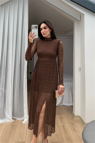 Aylin Güpür Detay Vatkalı Midi Elbise 4572