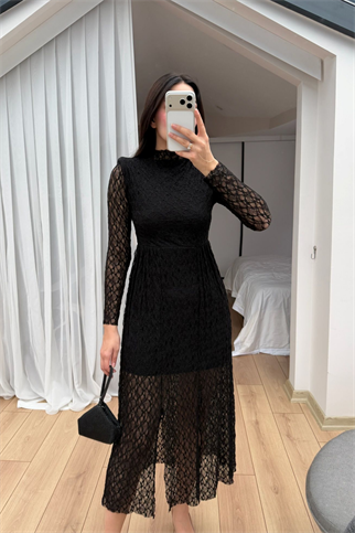 Aylin Güpür Detay Vatkalı Midi Elbise 4572