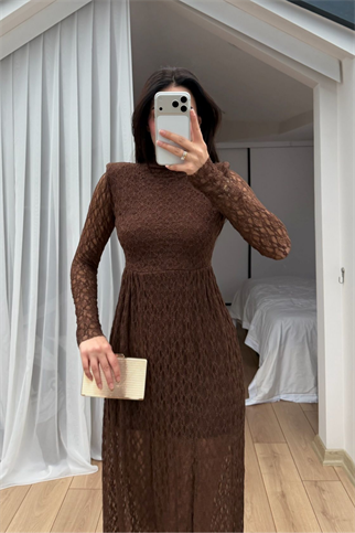 Aylin Güpür Detay Vatkalı Midi Elbise 4572