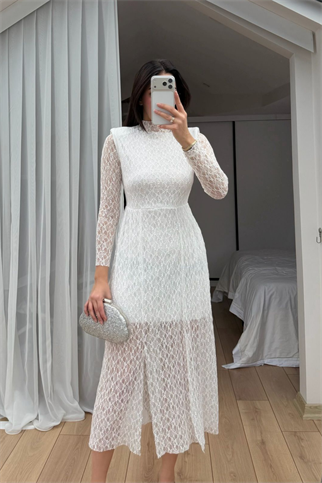 Aylin Güpür Detay Vatkalı Midi Elbise 4572