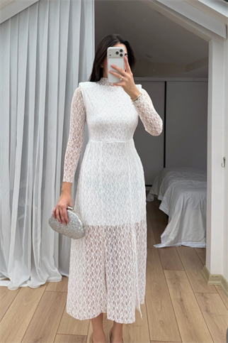 Aylin Güpür Detay Vatkalı Midi Elbise 4572