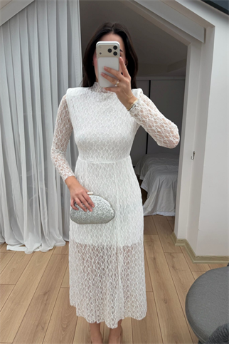 Aylin Güpür Detay Vatkalı Midi Elbise 4572