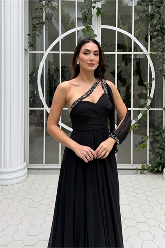 Ayperi Boncuk İşleme Detay Yırtmaçlı Abiye 9368