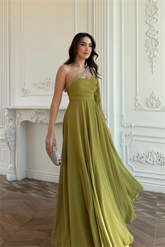 Ayperi Boncuk İşleme Detay Yırtmaçlı Abiye 9368