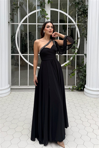 Ayperi Boncuk İşleme Detay Yırtmaçlı Abiye 9368