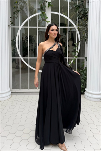 Ayperi Boncuk İşleme Detay Yırtmaçlı Abiye 9368