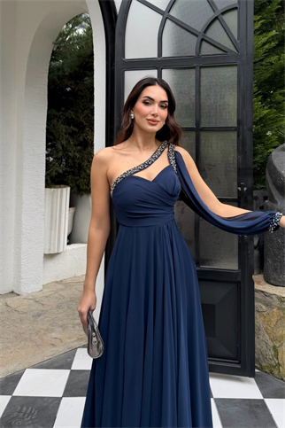 Ayperi Boncuk İşleme Detay Yırtmaçlı Abiye 9368