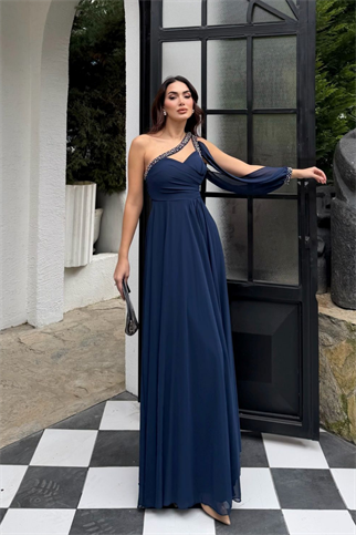 Ayperi Boncuk İşleme Detay Yırtmaçlı Abiye 9368