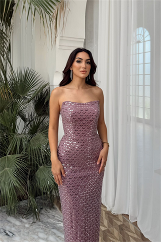 Azra Pul İşleme Straplez Midi Abiye 1134