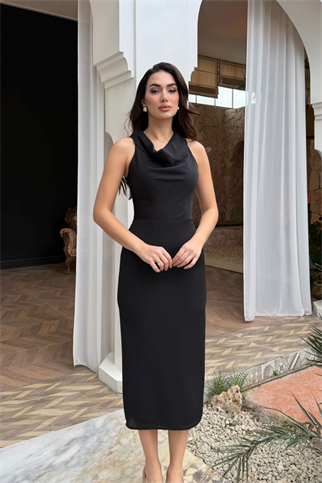 Bade Degaje Yaka Kolsuz Midi Elbise 4906