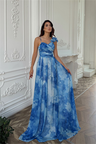 Batik Desenli Kol Fırfır Şifon Abiye 2003