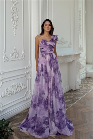 Batik Desenli Kol Fırfır Şifon Abiye 2003
