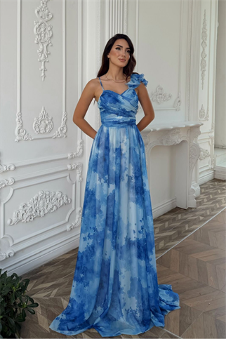 Batik Desenli Kol Fırfır Şifon Abiye 2003