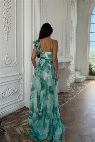 Batik Desenli Kol Fırfır Şifon Abiye 2003