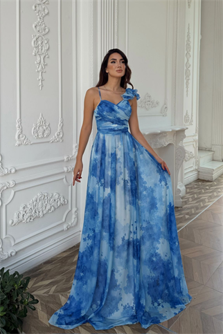 Batik Desenli Kol Fırfır Şifon Abiye 2003