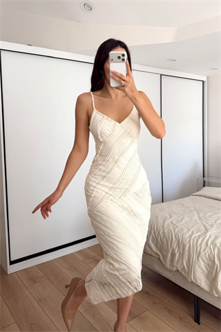 Begüm İp Askılı Midi Elbise 3082