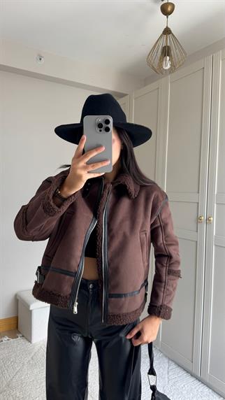 Bellina Peluş Kaplama Kaban 6529 ACI KAHVE