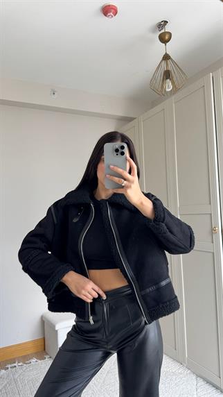 Bellina Peluş Kaplama Kaban 6529 SİYAH
