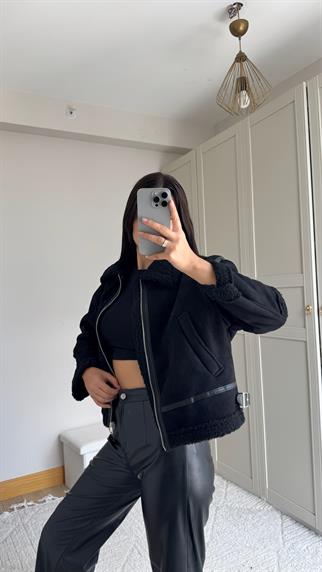 Bellina Peluş Kaplama Kaban 6529 SİYAH
