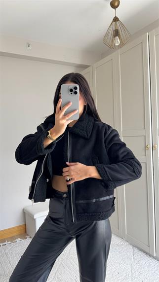 Bellina Peluş Kaplama Kaban 6529 SİYAH