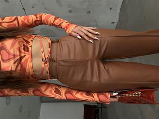 Benedict Paça Yırtmaçlı Deri Pantolon 3661 KAHVE