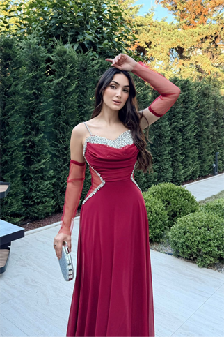 Bengü İp Askılı Şifon İşleme Abiye 301