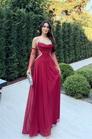 Bengü İp Askılı Şifon İşleme Abiye 301