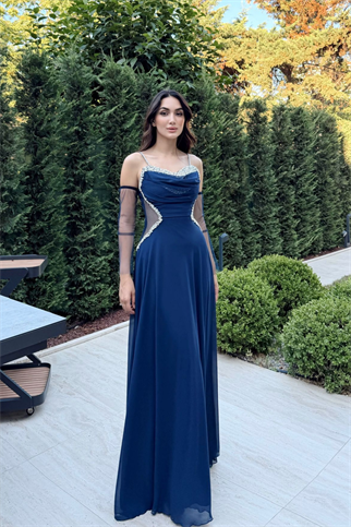 Bengü İp Askılı Şifon İşleme Abiye 301
